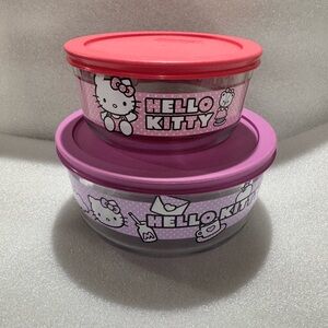 Hello Kitty Glass Bowls with Pink and Red Lids